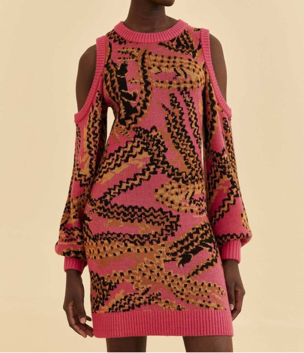Farm rio pink cold shoulder Croco sweater dress